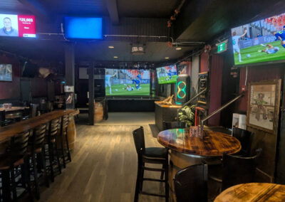 Branding Iron Pub view of dance floor and big TVs